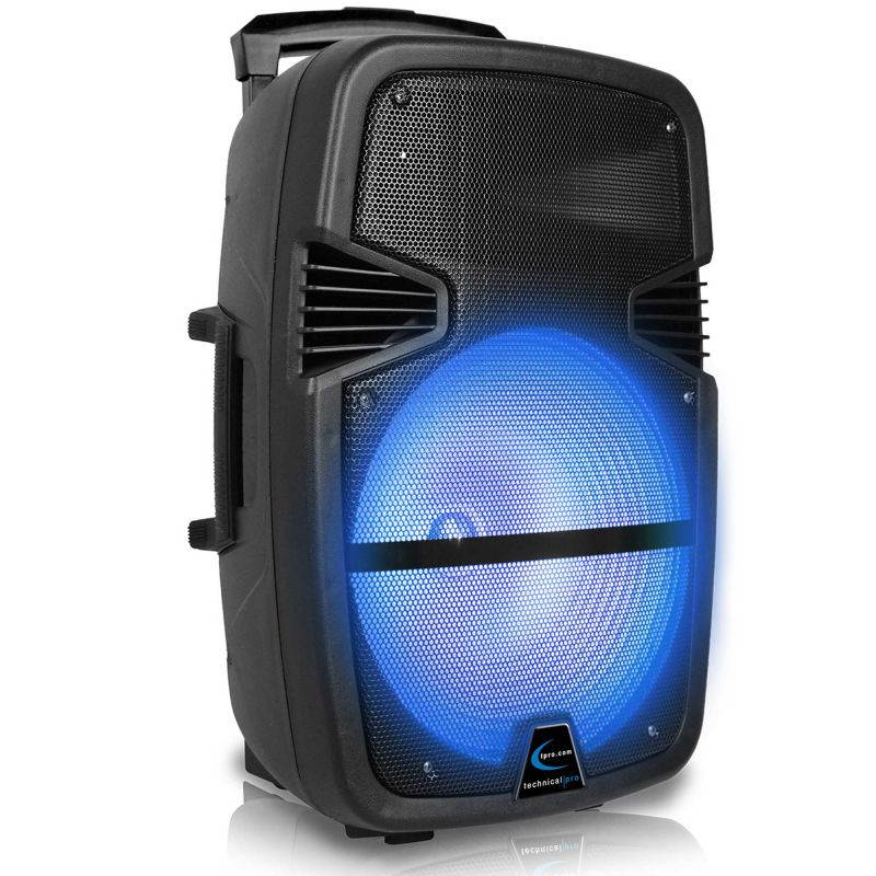 (Pack of 2) Technical Pro 3000 Watts Rechargeable 15 Inch Bluetooth LED Portable PA Speaker, Bluetooth Range 30 Feet, built-in LCD Screen, Great for Party, Event, Tailgate, and More