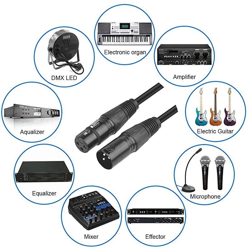 6 Ft XLR Microphone Cable 4 Pack DMX Cables for Stage Lighting XLR Male to Femlae Balanced 3 Pin Black