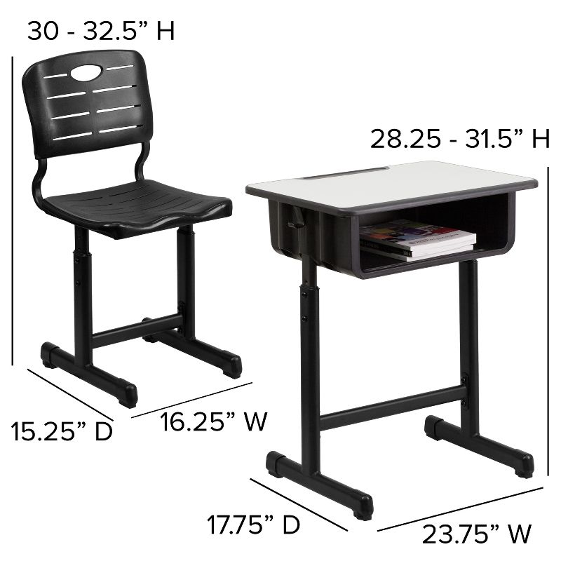 Emma and Oliver Adjustable Height Student Desk and Chair with Black Pedestal Frame