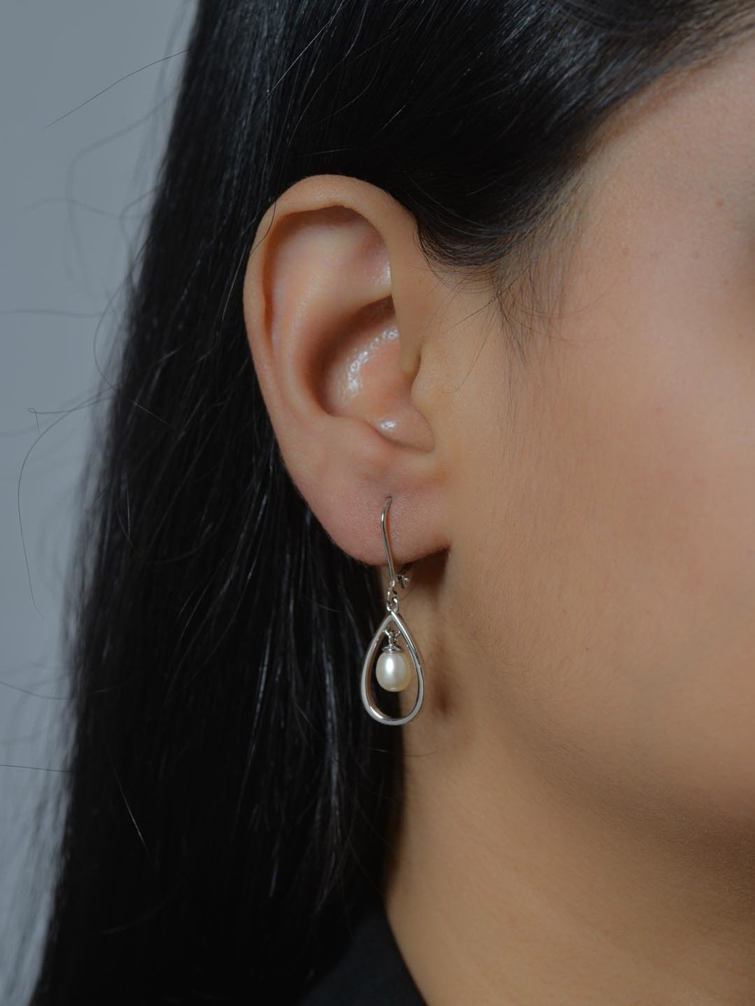 925 Silver Freshwater Pearl Drop Hoops Earrings for Women & Girls