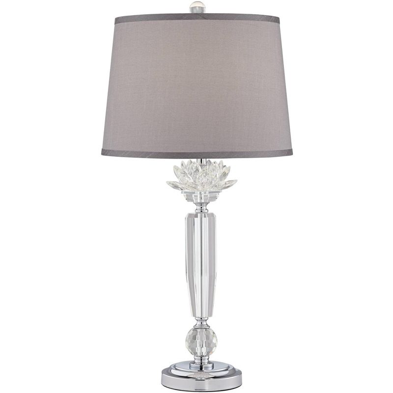 Vienna Full Spectrum Modern Table Lamp Crystal Flower Gray Fabric Drum Shade Living Room Bedroom Bedside Nightstand Office Family
