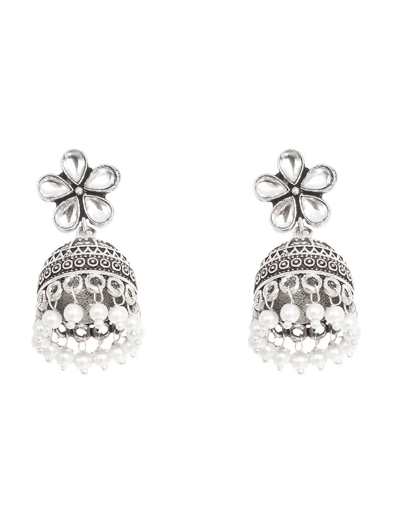 Teejh Luminous Polki Silver Oxidized Pearl Jhumki Earrings