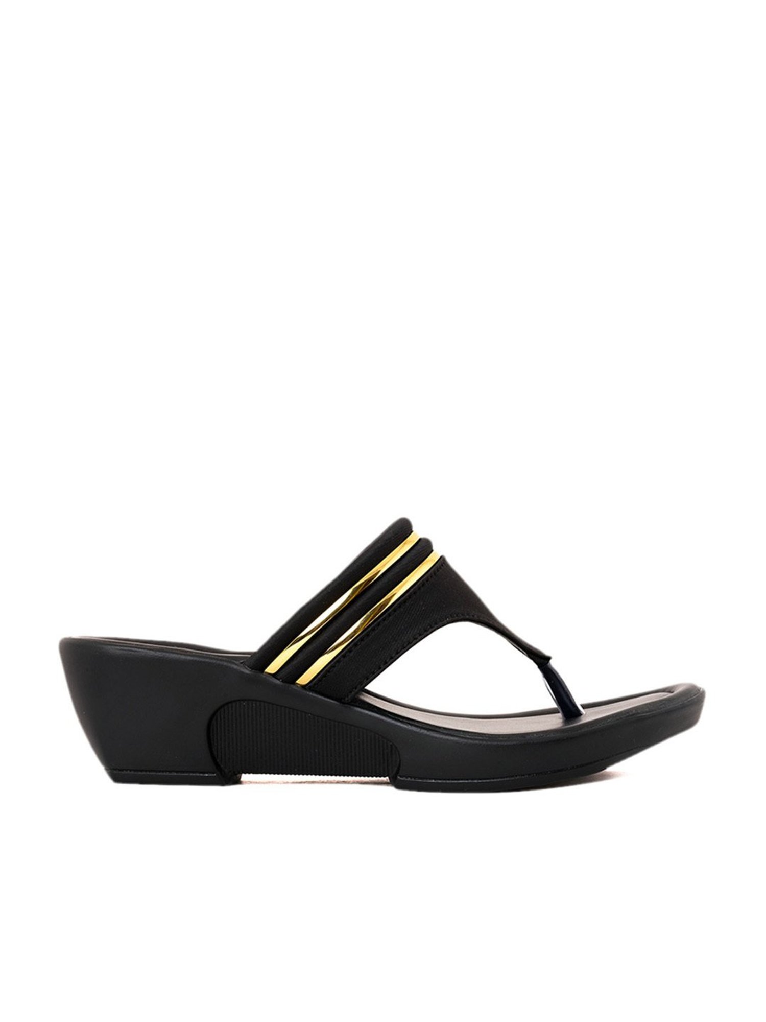 Khadim Women's Black Thong Wedges