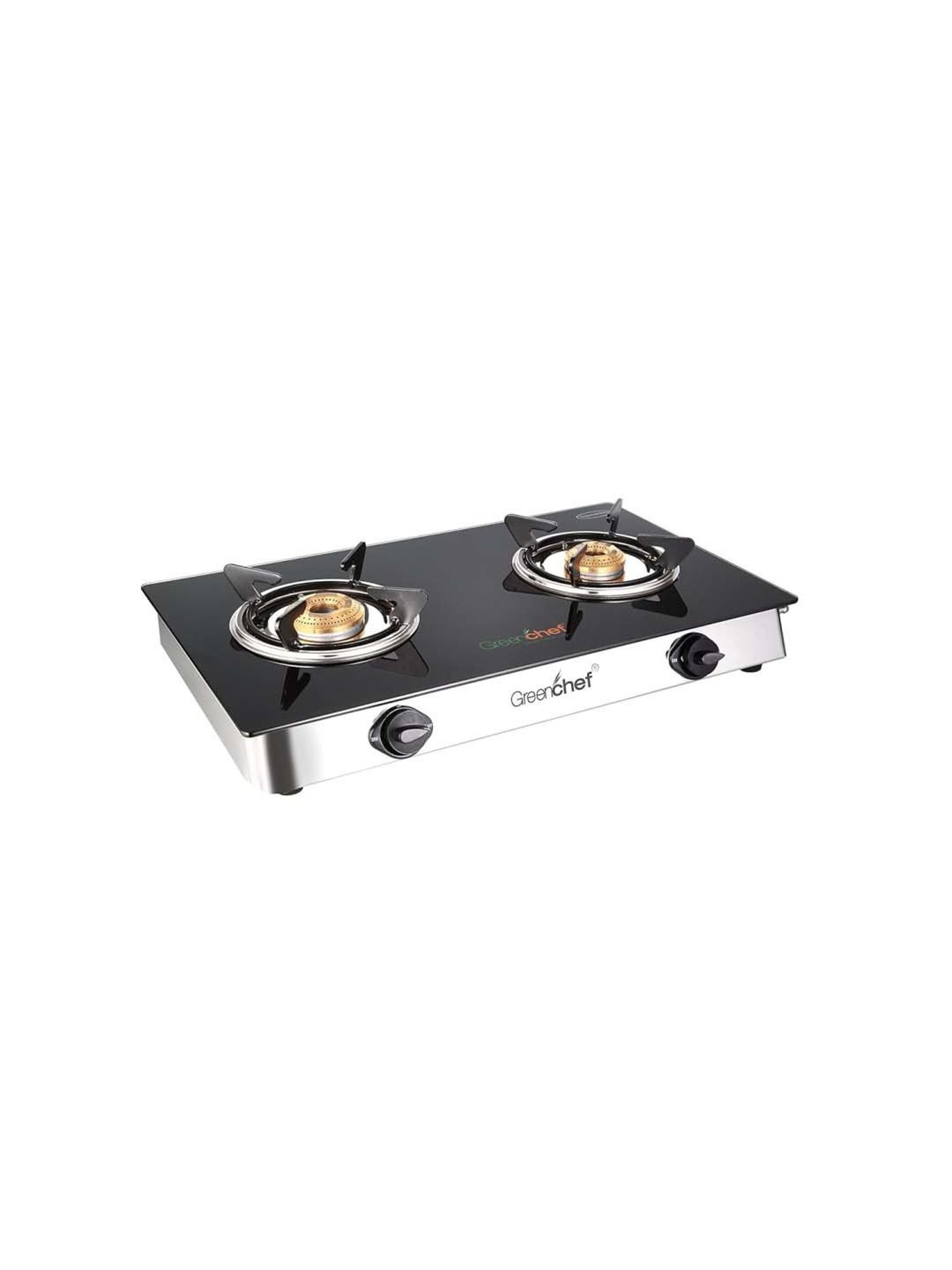 Greenchef Namo Black Glass 2 Burner Manual Gas Stove