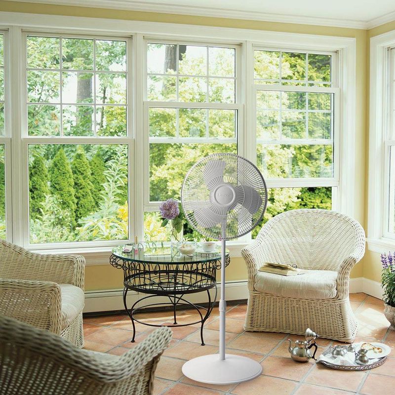 Lasko S16201 16 Inch 3-Speed Adjustable Wide-Area Oscillating Tilt Back Standing Pedestal Floor Fan for Bedrooms, Kitchen, and Basement, White