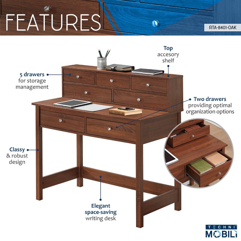 Elegant Desk with Storage Oak - Techni Mobili