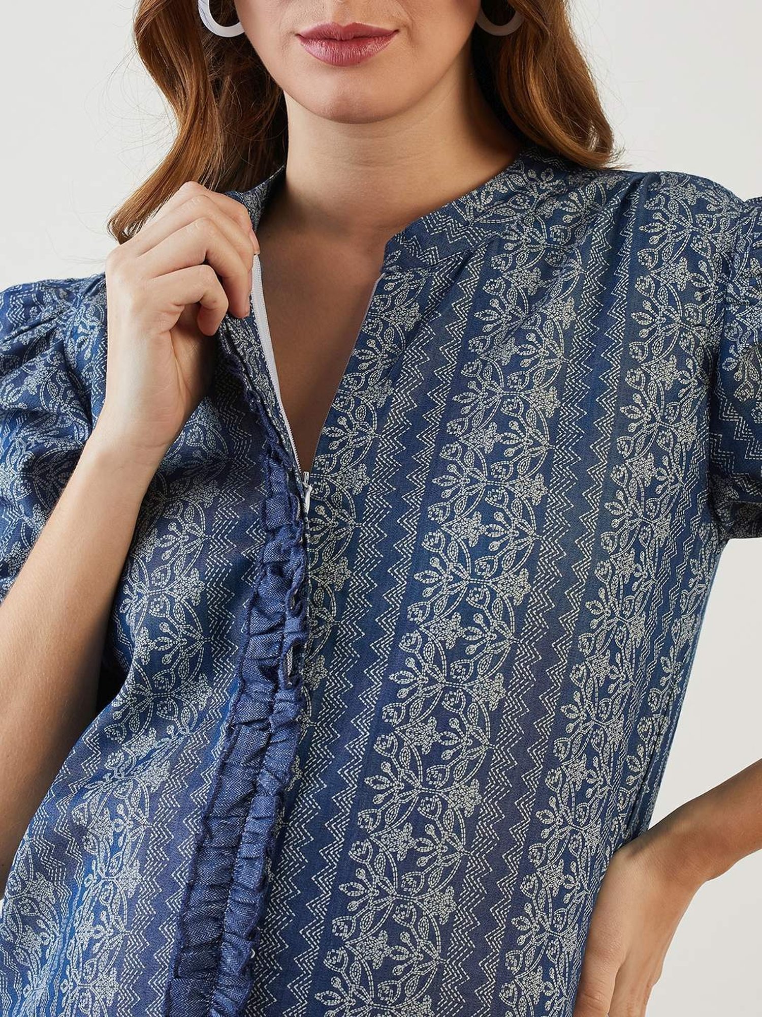 The Kaftan Company Blue Cotton Printed Maternity Dress