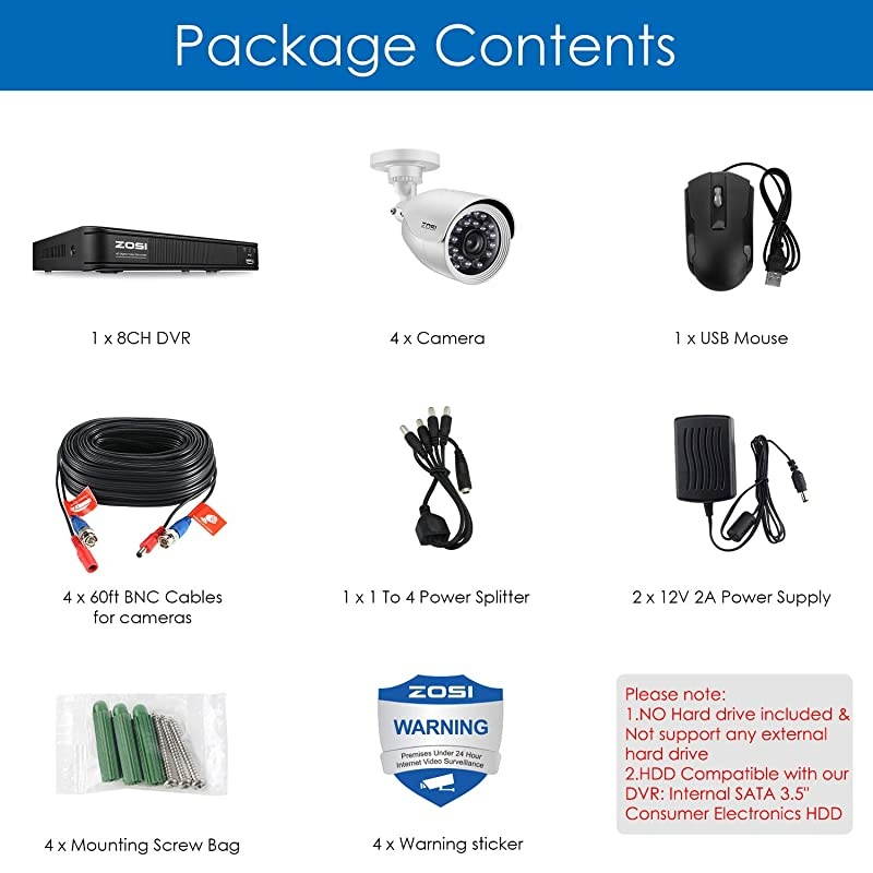 1080p H265+ Home Security Camera System 5MP Lite 8 Channel CCTV DVR Recorder with 4 x 1920TVL Security Camera Outdoor Indoor 80ft Night Vision Remote Access Motion Detection No Hard Drive