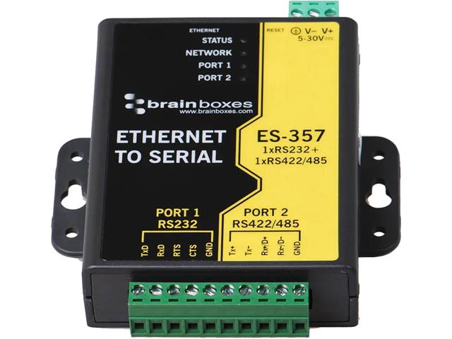Brainboxes ES-357 1 Port RS232 and 1 Port RS422/485 Ethernet to Serial Adapter