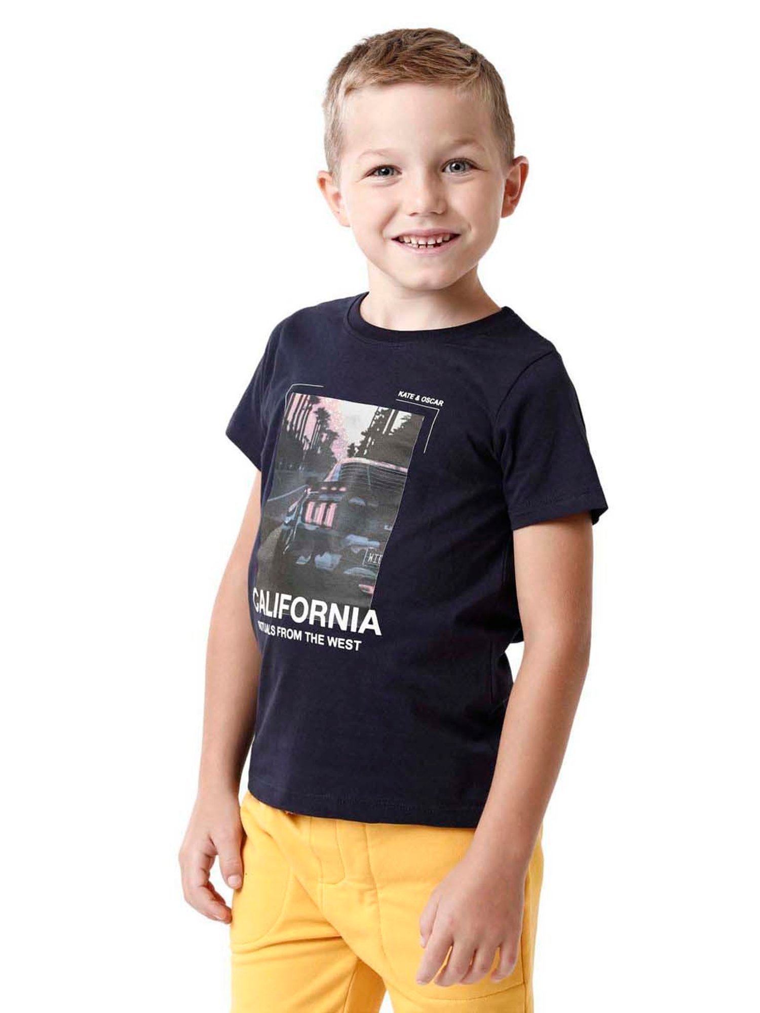 Kate & Oscar Kids Blue Cotton Printed T-Shirt