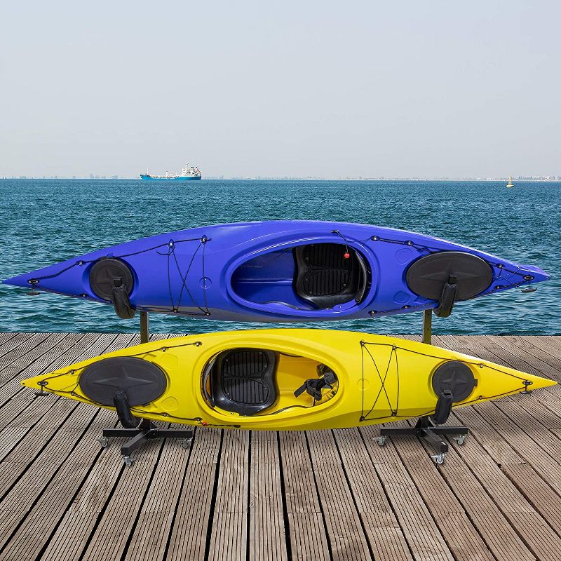RaxGo Freestanding Kayak Rack with Wheels, Heavy Duty Storage for Two-Kayak, SUP, Canoe & Paddleboard for Indoor, Outdoor, Garage, Shed, or Dock, Adjustable Height