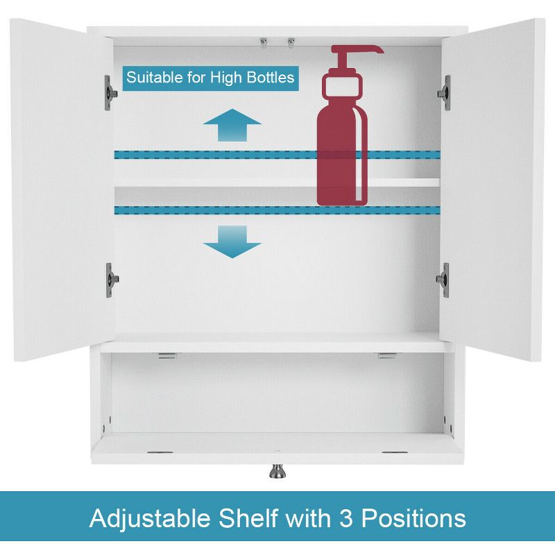 Costway Bathroom Cabinet Double Mirror Door Wall Mount Storage Wood Shelf White