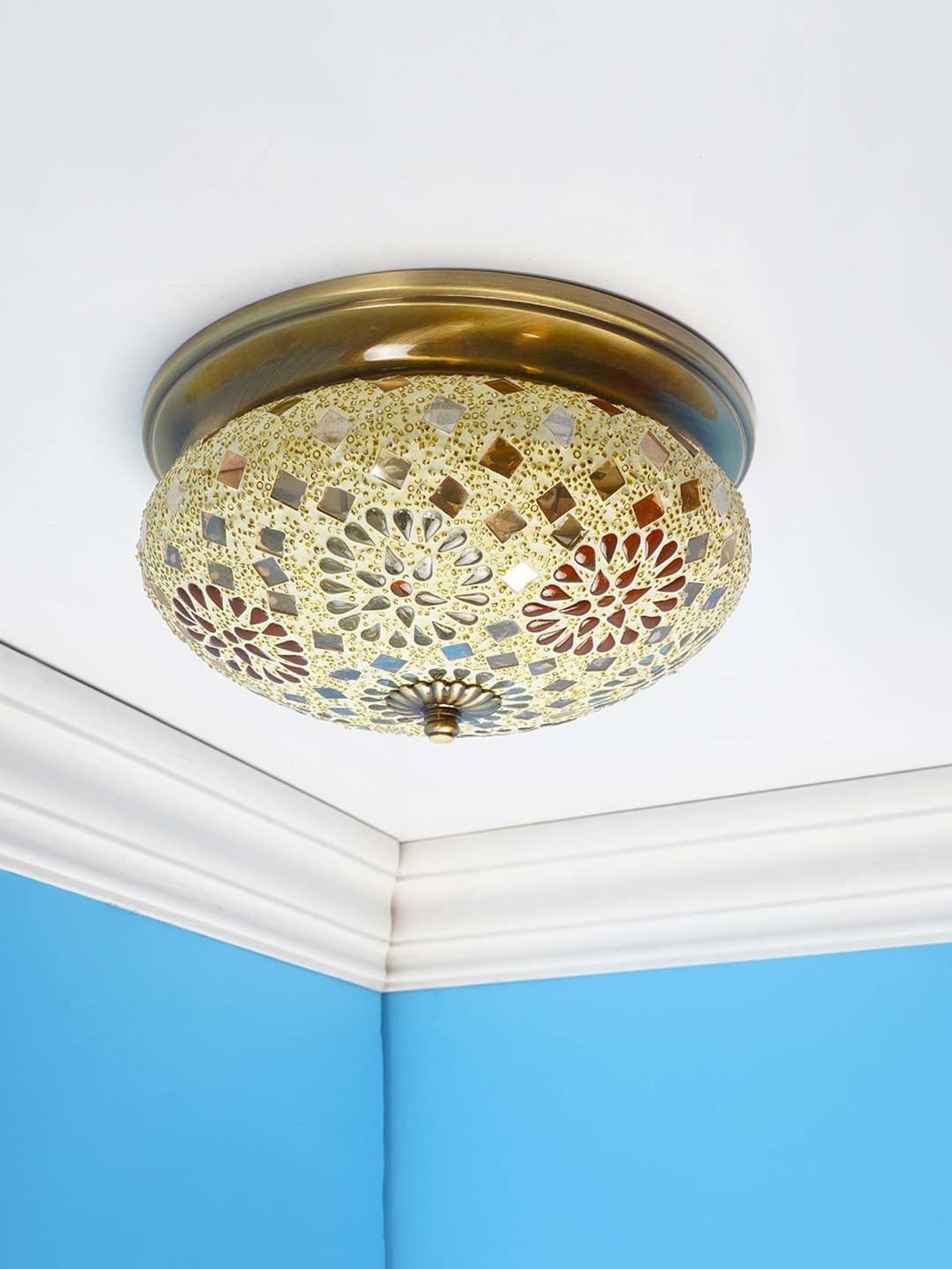 Fos Lighting 'Tilak Mosaic' Antique Gold Brass Hand-Painted Ceiling Lamp - Set of 1