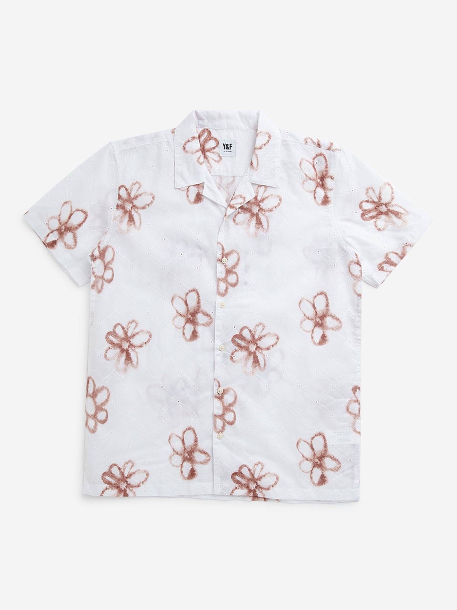Y&F Kids by Westside White Floral Printed Resort-Fit Shirt