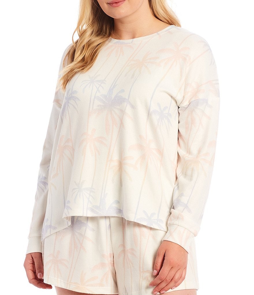 PJ Salvage Plus Lounge Life Palm Print Peachy Knit Coordinating Sleep Top