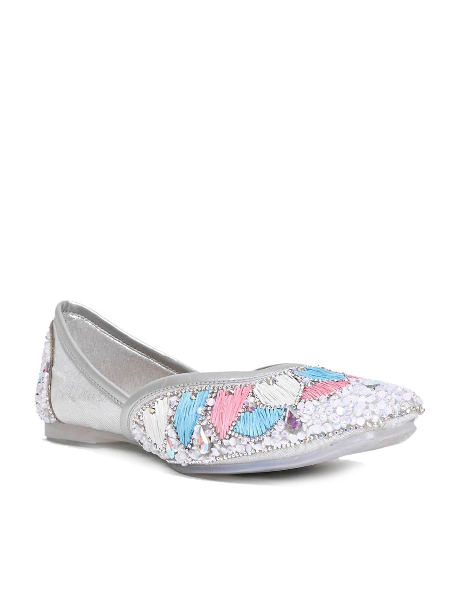 Jove Women's Silver Ethnic Juttis