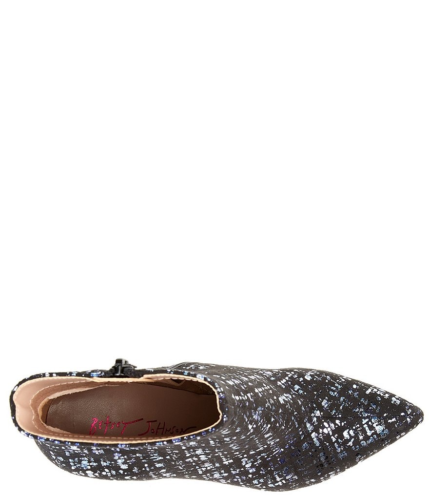 Betsey Johnson Kassie Metallic Plaid Embellished Block Heel Pointed Toe Booties