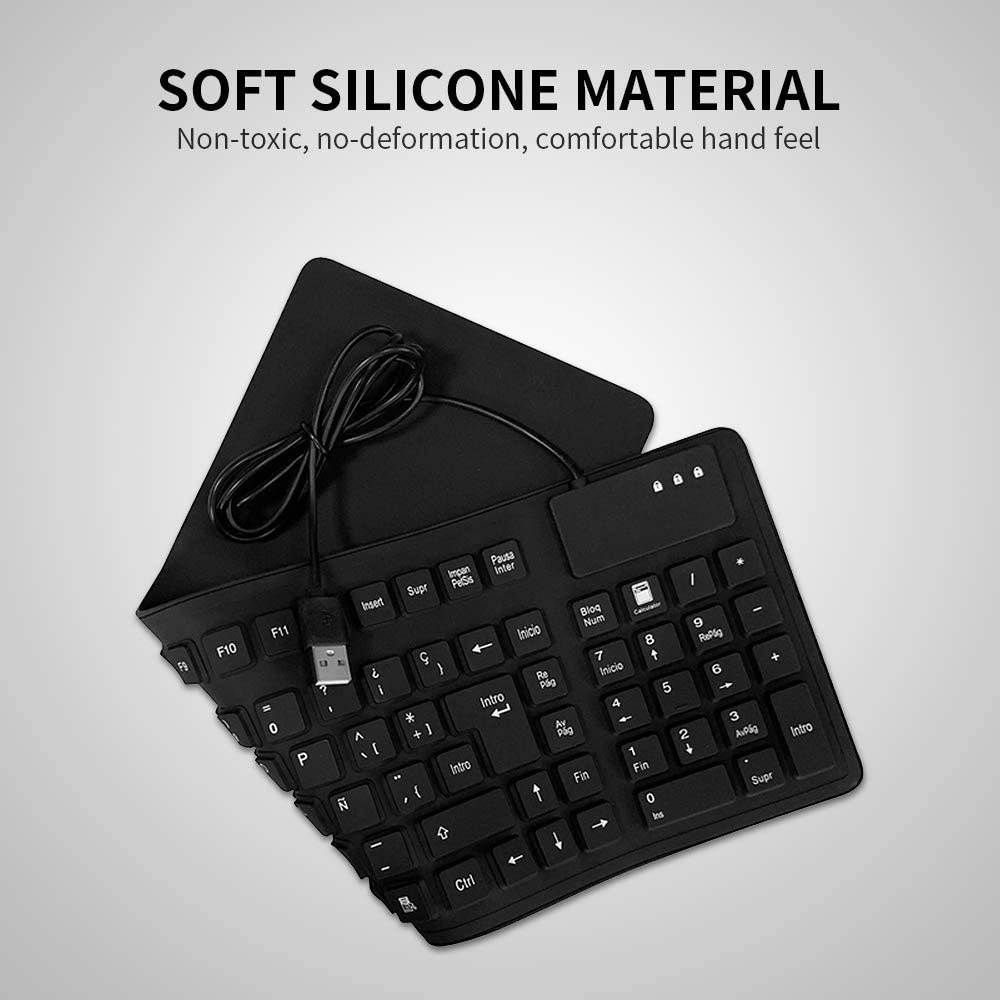 Docooler Keyboard 105 Keys Spanish USB Wired Silicone Foldable Soft Silicone Waterproof Dustproof Keyboard for Desktop Computer Laptop