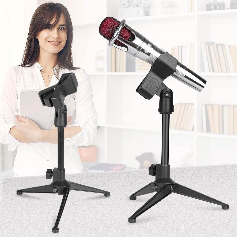 Depusheng Foldable Desktop Mic Stand Adjustable Angle Foldable Table Tops Microphone Mount Holder Stand Bracket Plastic Black