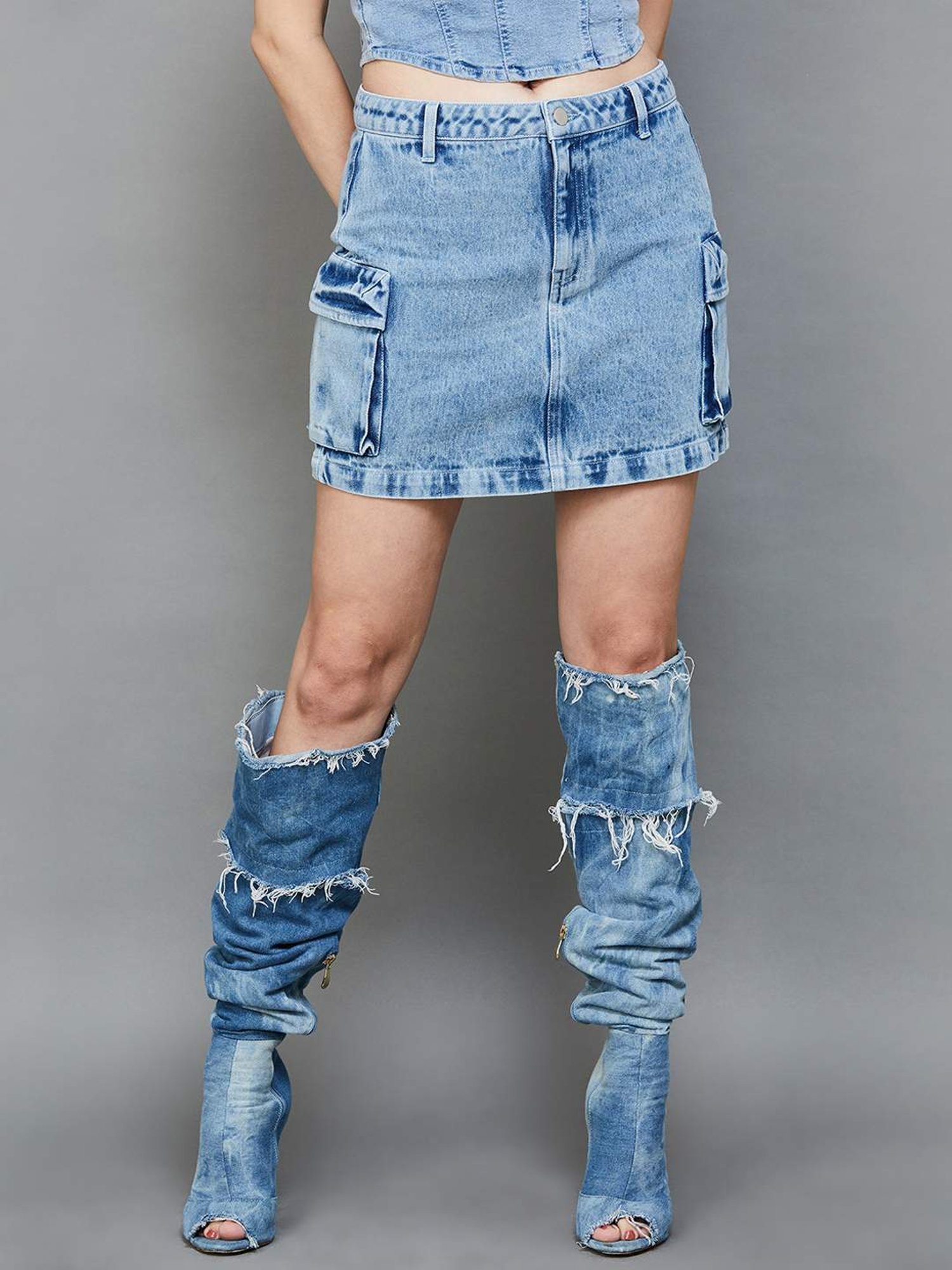 Ginger by Lifestyle Blue Cotton A-Line Skirt