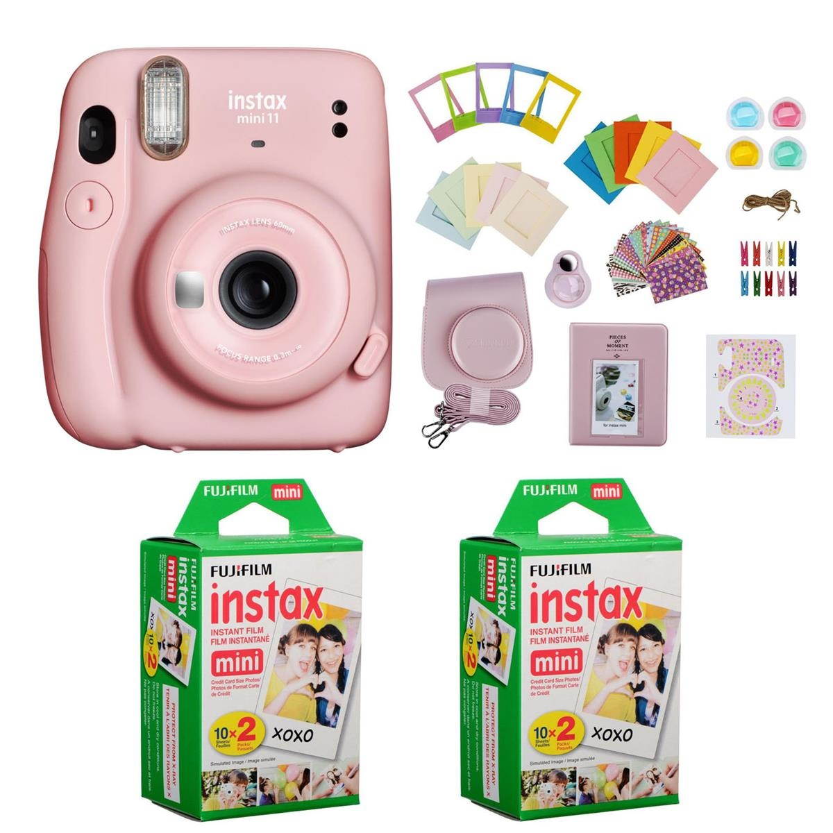 Fujifilm Instax Mini 11 Instant Film Camera, Blush Pink With Accessory Kit