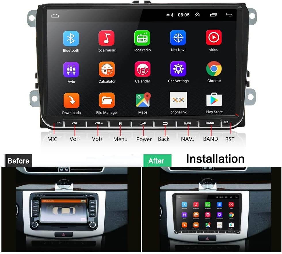 Car Stereo Car Radio Android 2G RAM+32G ROM Indash Head Unit for Volkswagen Jetta Passat Golf Touran Polo SEAT Skoda 9" Touch Screen with GPS Navigation WiFi Bluetooth FM USB+Backup Camera