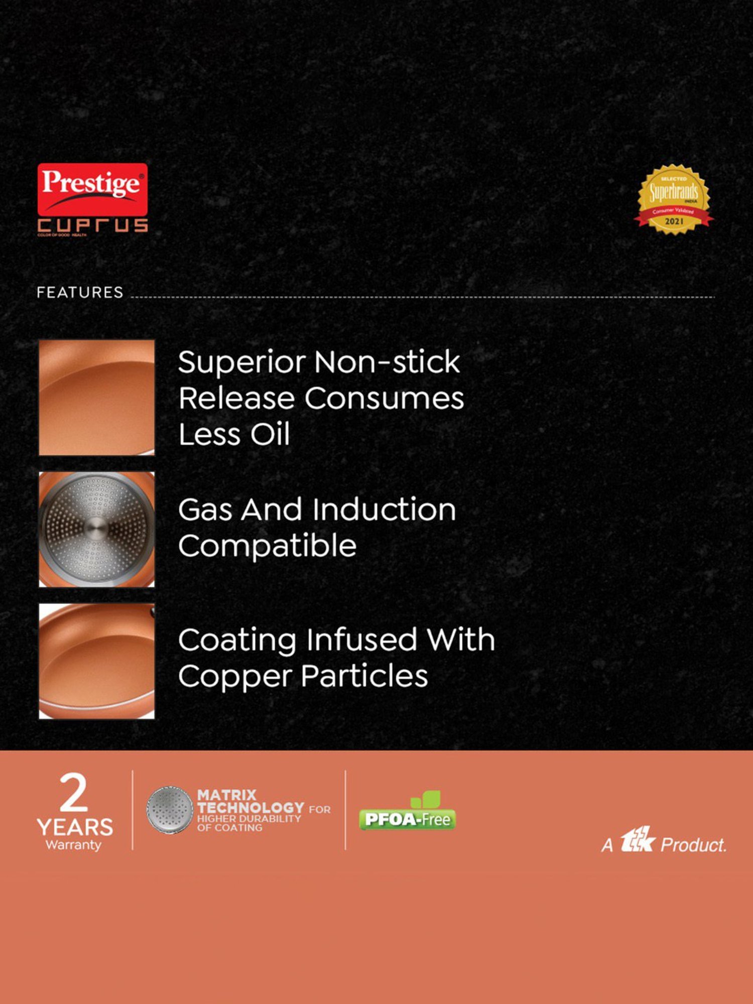 Prestige Cuprus Copper Aluminium Gas and Induction Compatible Non-Stick Fry Pan