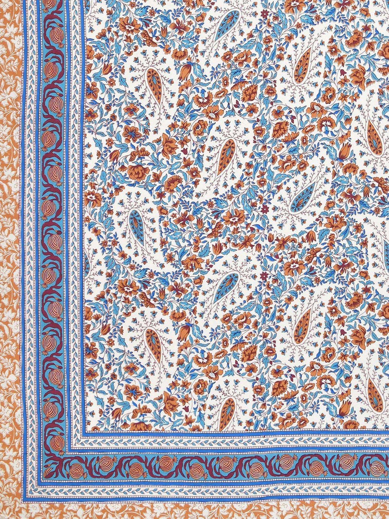 Aapno Rajasthan Bougainville Treasures Blue & Orange Cotton Double Bedsheet With 2 Pillow Cover