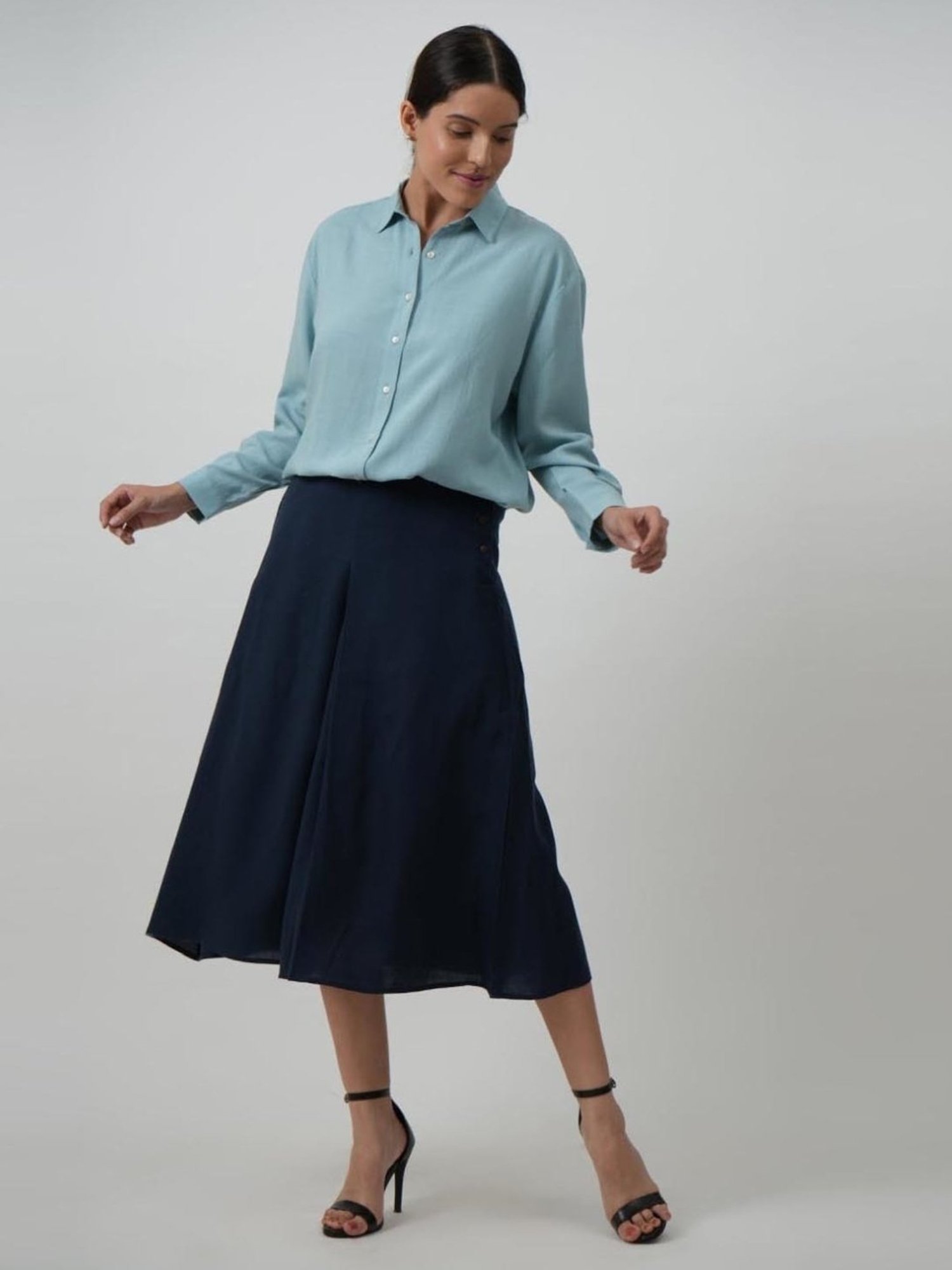 Saltpetre Classic Tencel Pleated Navy Blue Skirt