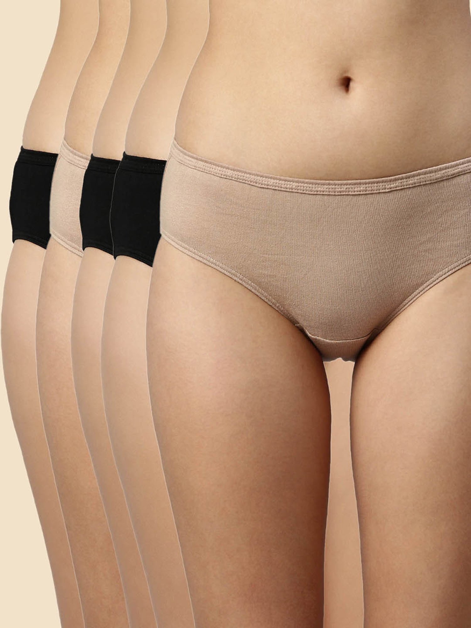 Enamor Jet Black & Nude Cotton Hipster Panty - Pack of 5
