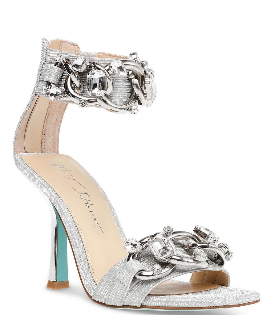 Blue by Betsey Johnson Moera Metallic Rhinestone Chain Ankle Strap Dress Sandals