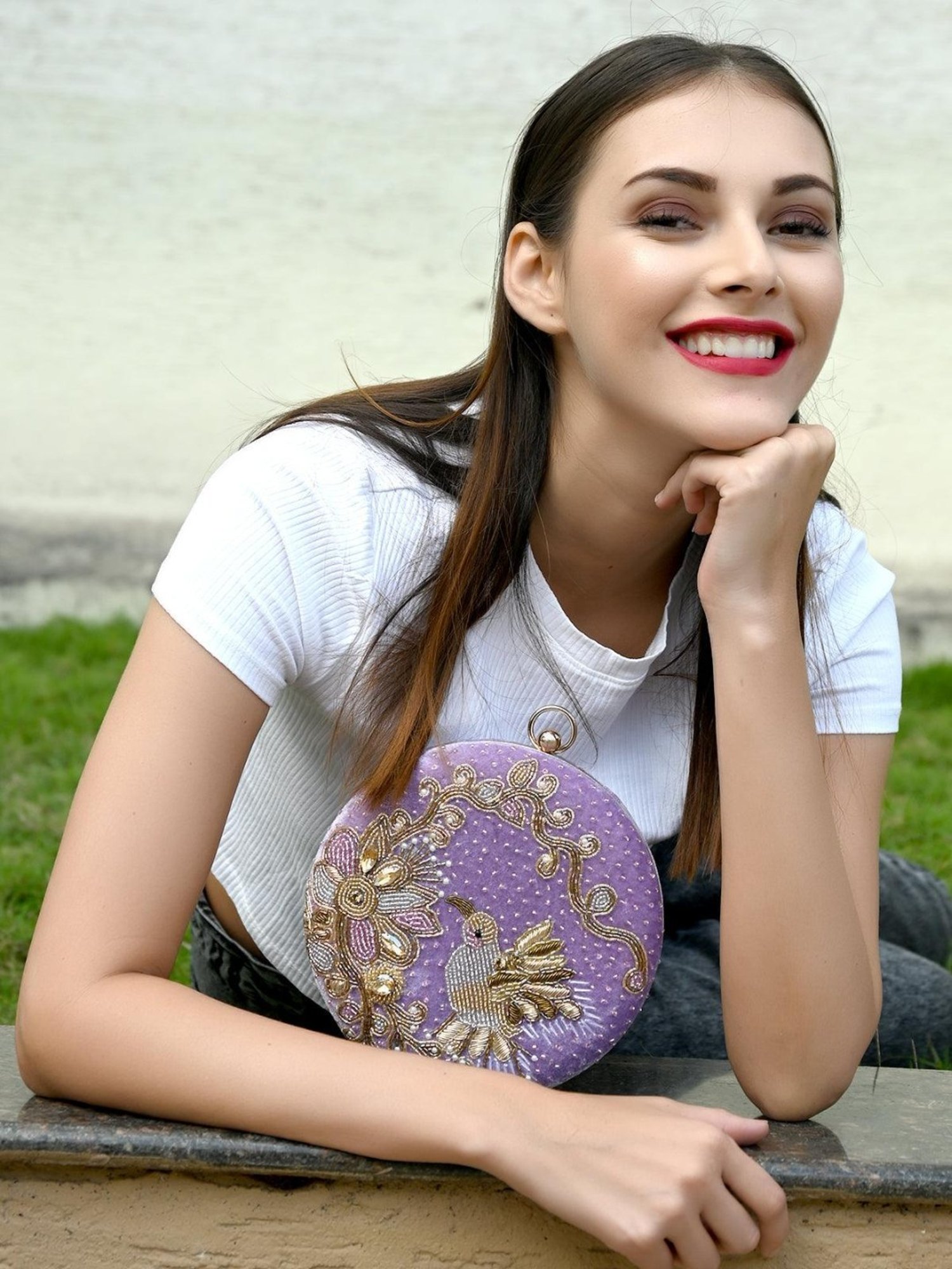 Odette Purple Embellished Sling Handbag