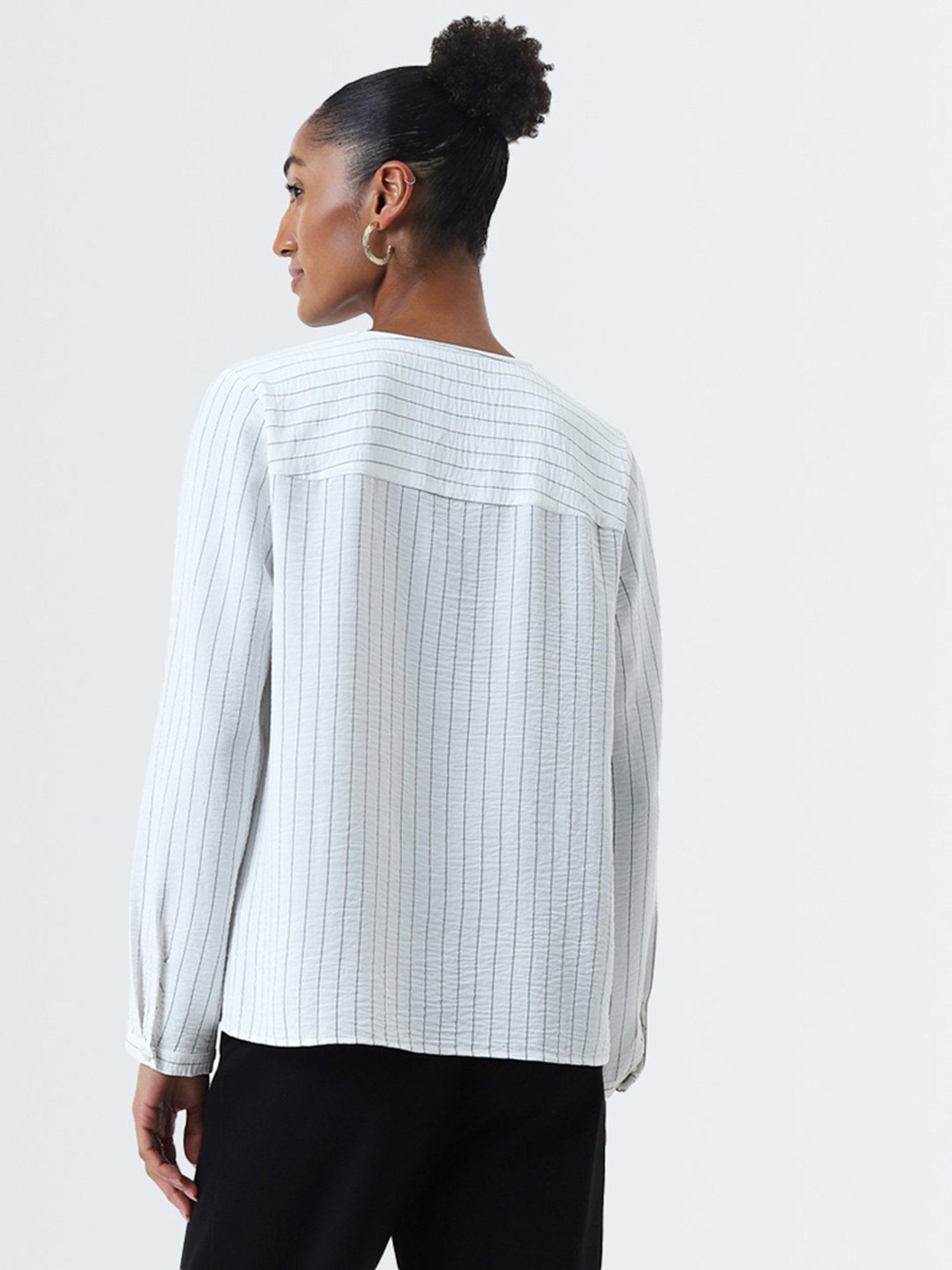 Wardrobe by Westside White Stripe Printed Top