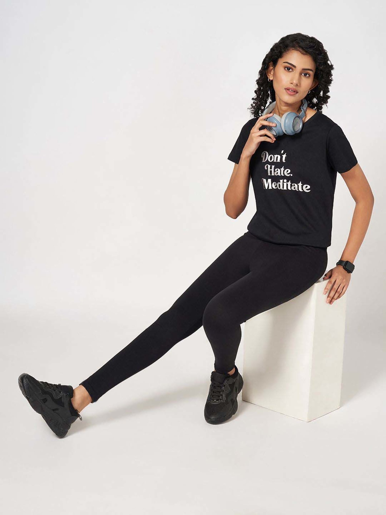 Ajile by Pantaloons Black Cotton Printed T-Shirt