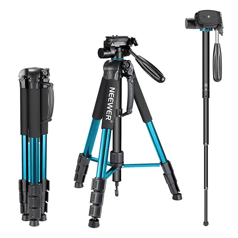 Portable 70 inches177 centimeters Aluminum Alloy Camera Tripod Monopod with 3Way Swivel Pan HeadBag for DSLR CameraDV Video CamcorderLoad up to 88 pounds4 kilograms BlueSAB264