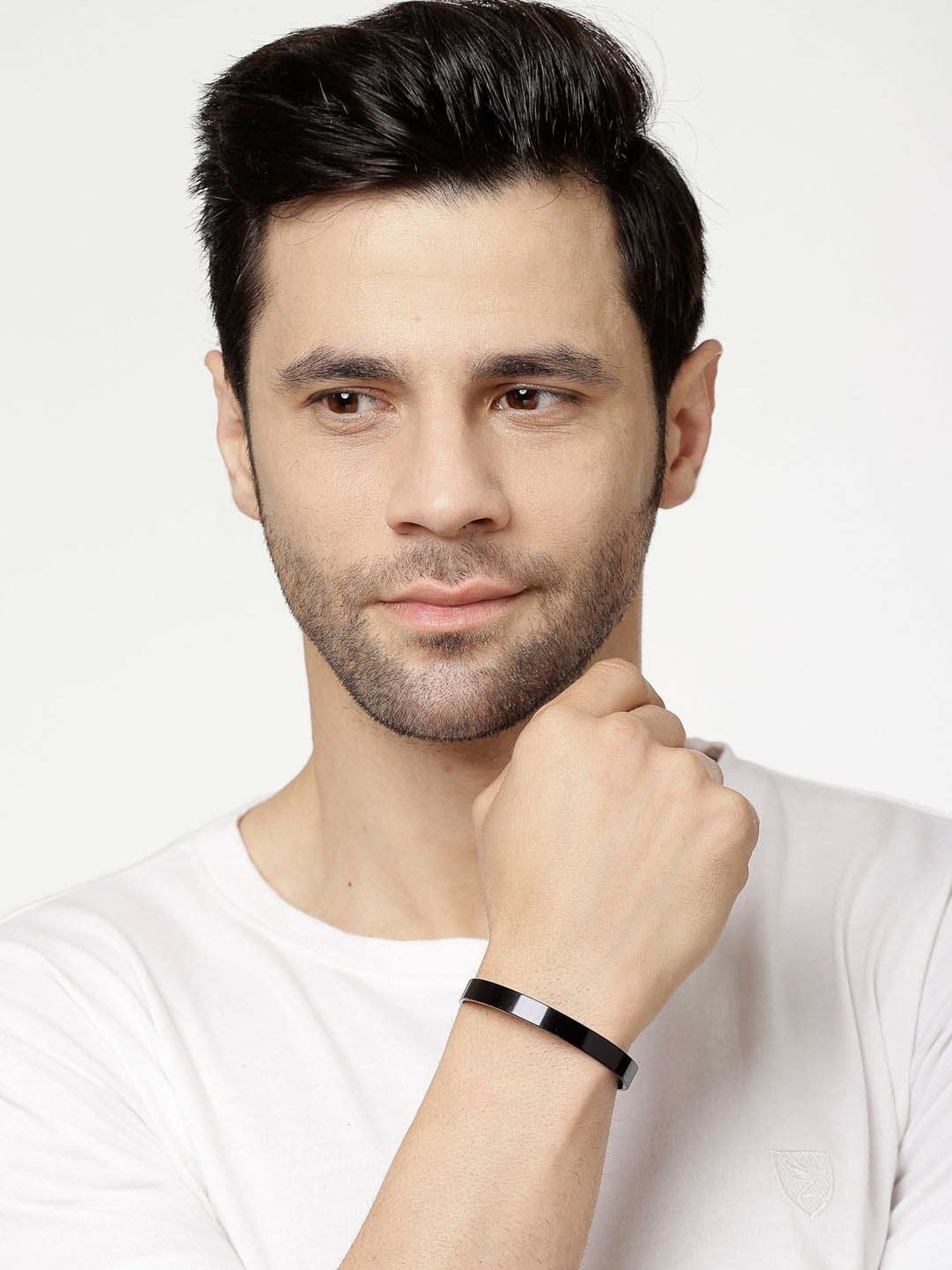 NVR Black Rhodium-Plated Stainless Steel Cuff Bracelet for Men