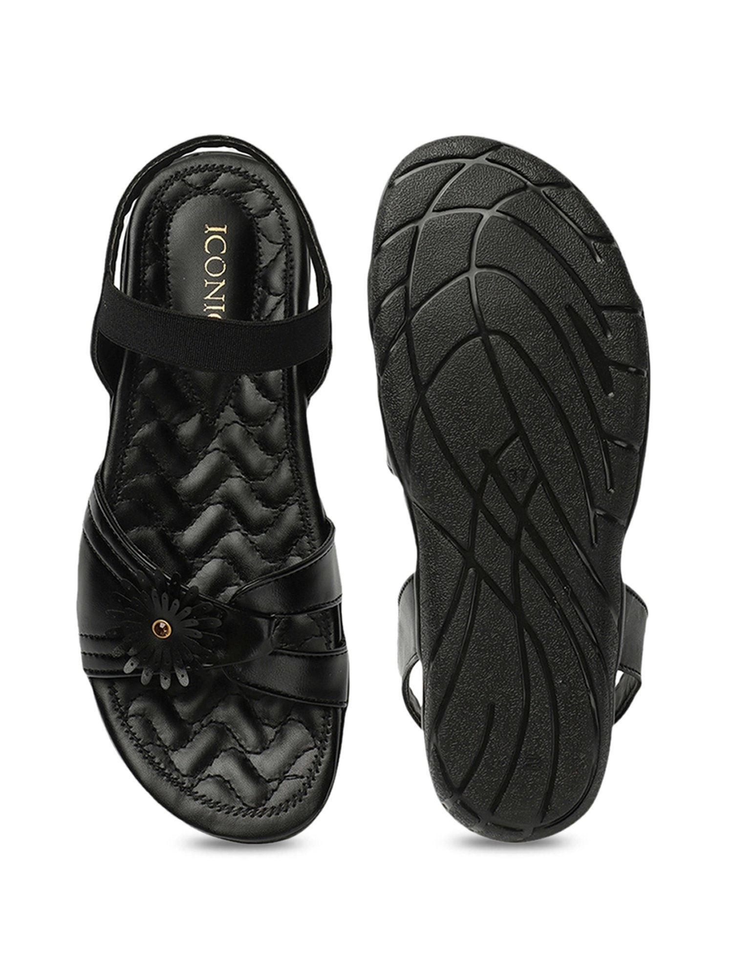 Iconics Women's Black Ankle Strap Sandals