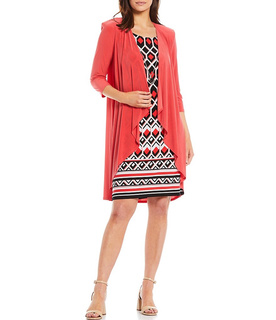 R & M Richards Geometric Jersey Knit 2 Piece Jacket Dress