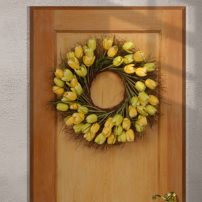 Artificial Tulip Wreath Yellow 24" - National Tree Company