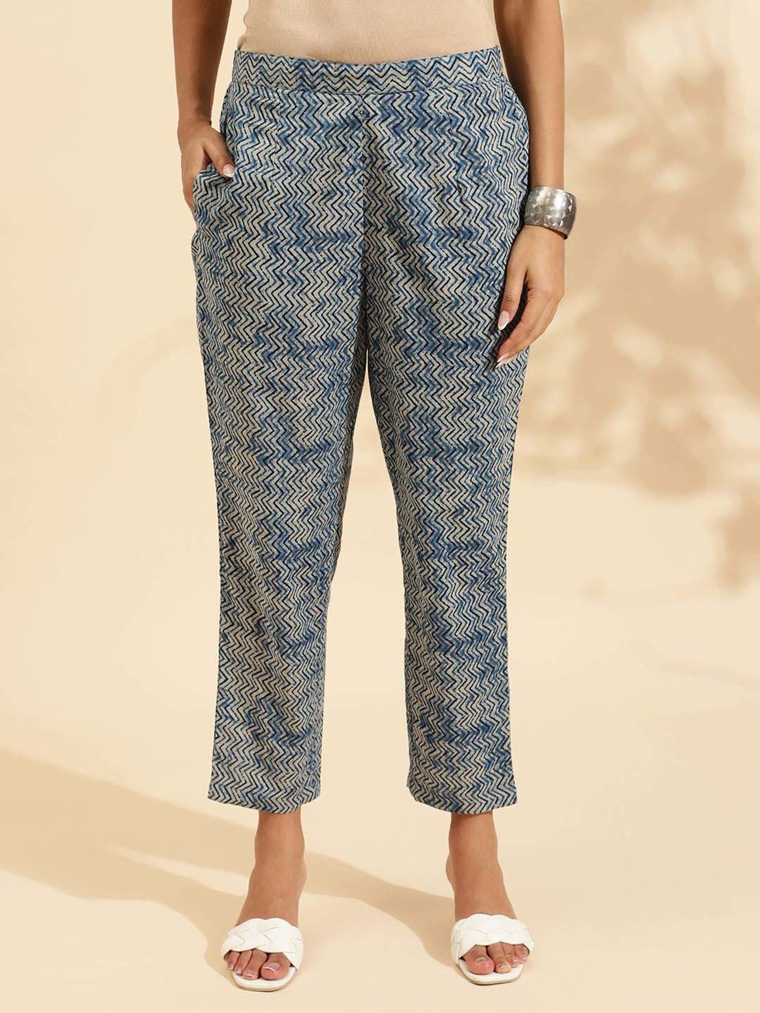 Sringam Blue Cotton Printed Kurta & Pant Set