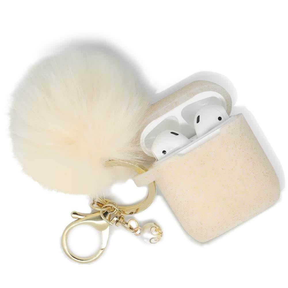 Airpods Case - Filoto Airpods Silicone Cute Glittery Case Cover with Keychain/Strap for Apple Airpod (Gold)