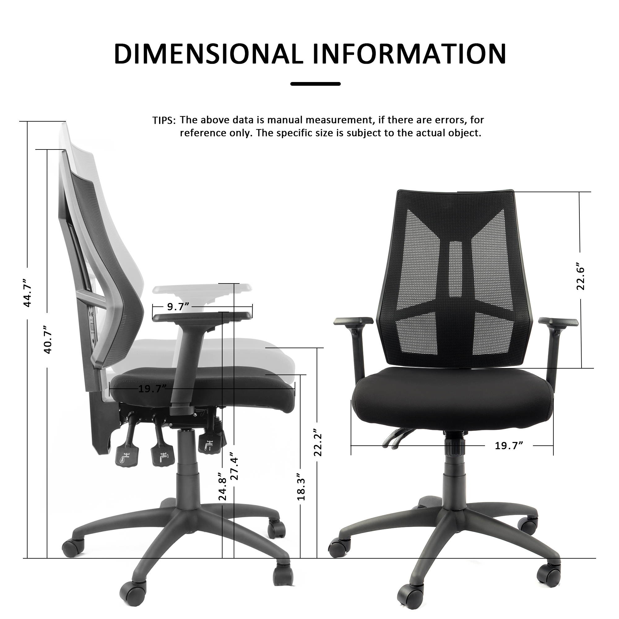 Office Chair, Ergonomic Desk Chair Clearance, Mesh Computer Task Swivel Chair High Back with Adjustable Arms, Seat and Back, Black