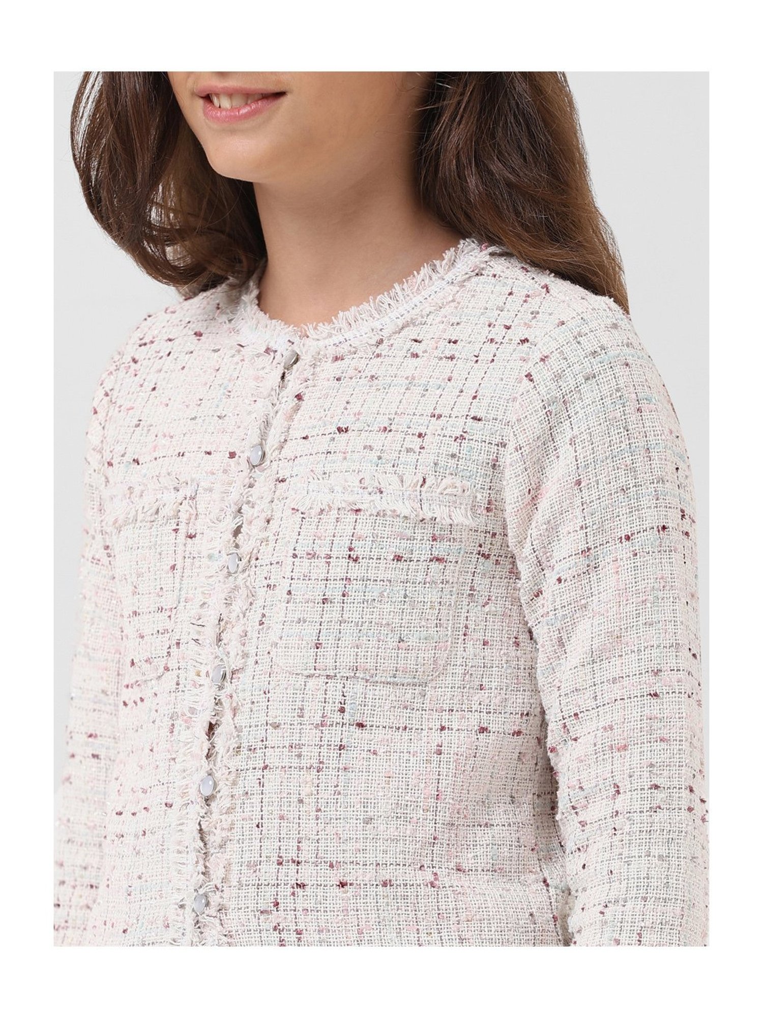 VERO MODA GIRL White Self Design Full Sleeves Shirt