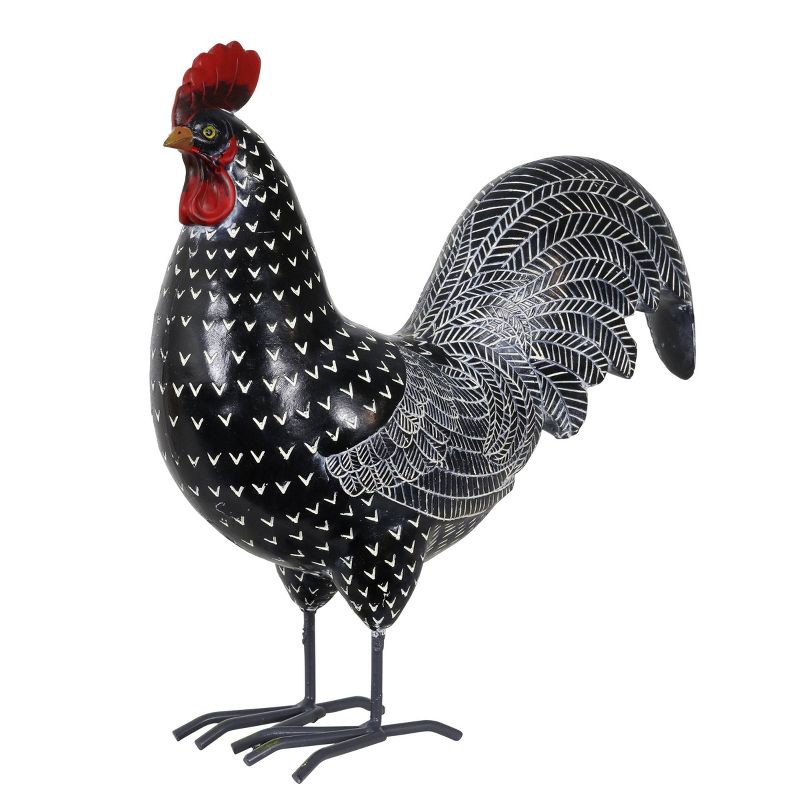 11.81" Resin Polka Dot Rooster Statue Black/White - Exhart