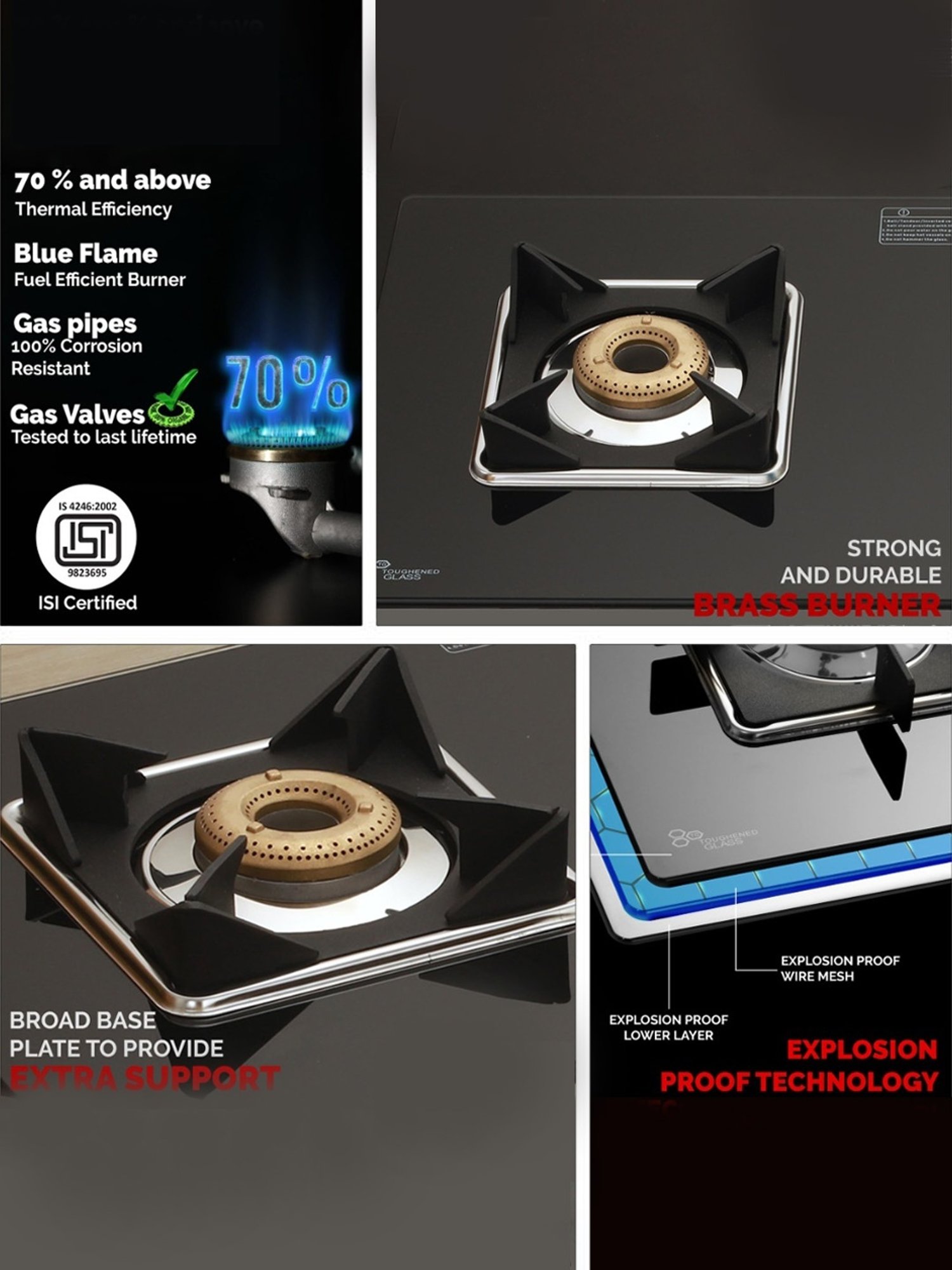 Urban Chef Gas Stove with 4 burners ( Black )