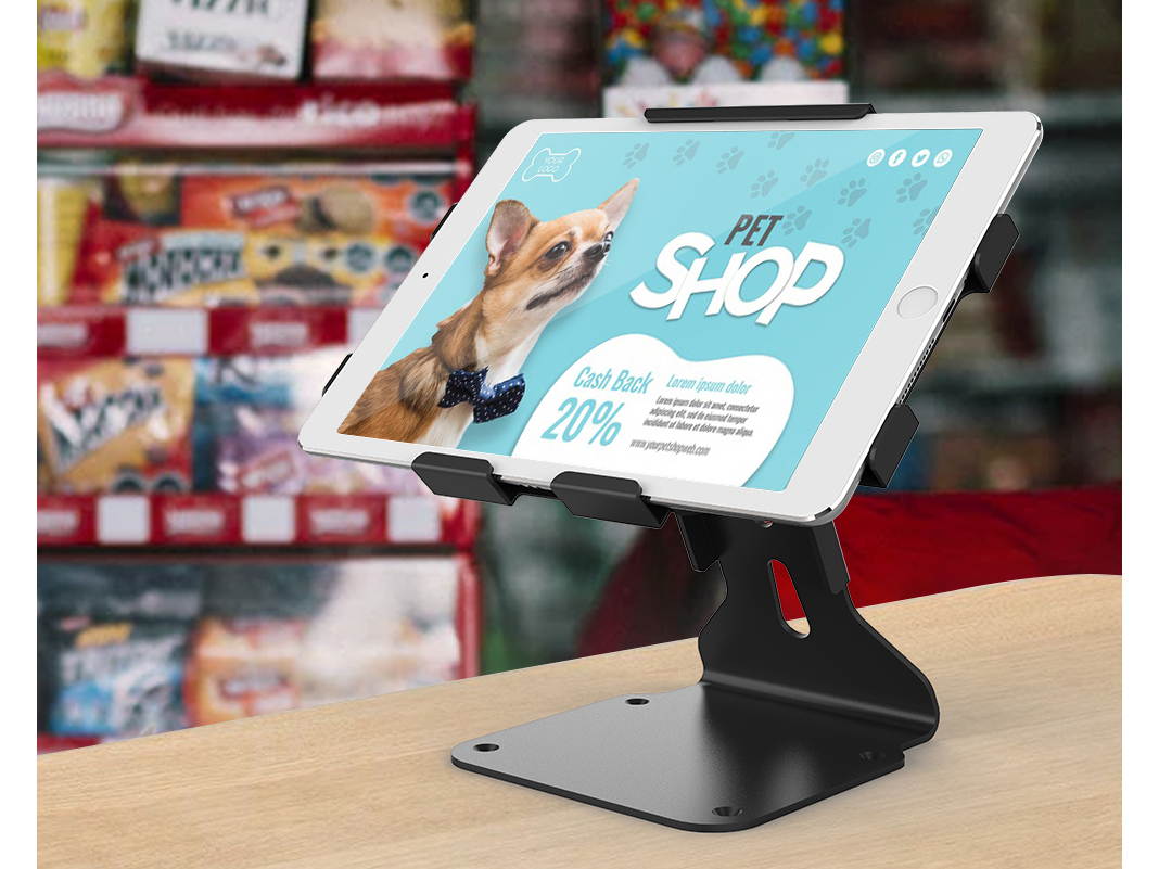 Beelta Tablet Stands Adjustable for 9.7''-12.9'', Compatible with all series of iPad, iPad Air and iPad pro, Business Desktop Retai POS iPad Stand for Desk, Key locked, Metal, Black