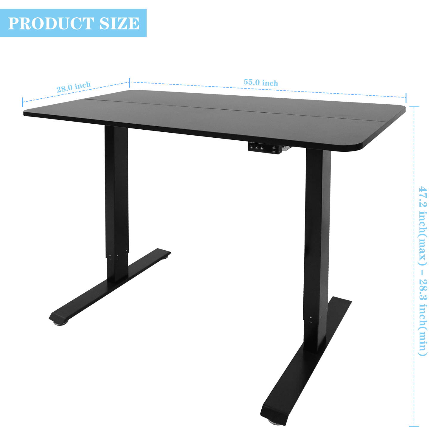 SMUGDESK 55'' x 28'' Electric Gaming Desk , Sit & Standing Racing Gaming Desk, Height Adjustable Table Home Office Desk with Splice Board and Black Frame ,Black