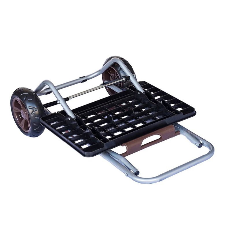 dbest products Portable Collapsible Folding Bigger Trolley Dolly Utility Cart Wagon w/ Oversized Wheels for Grocery Shopping, Brown