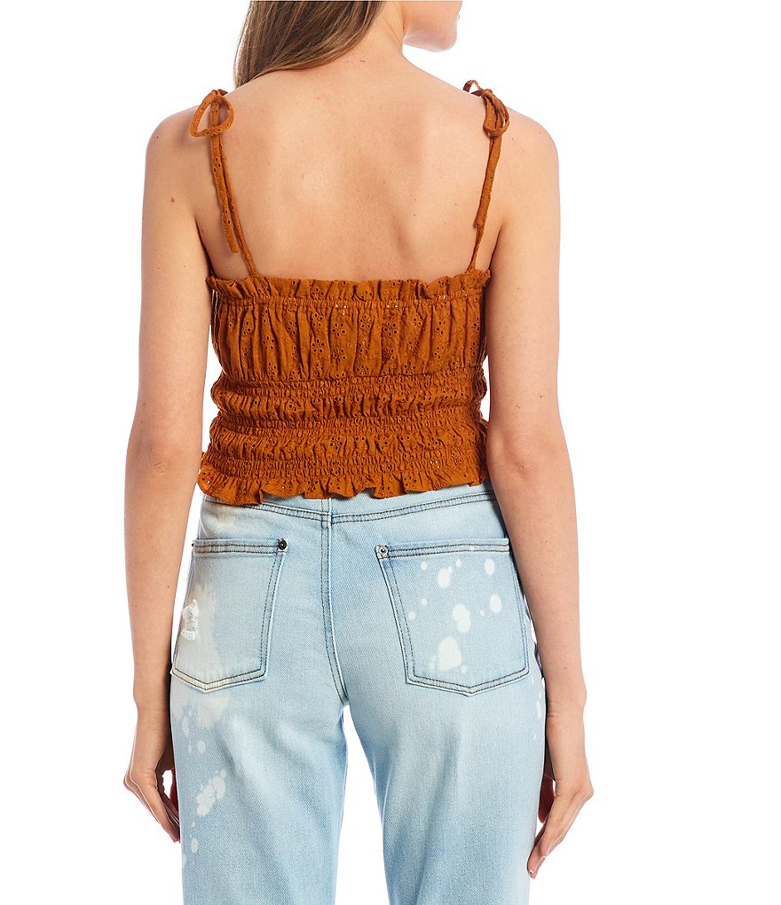 GB Floral Embroidered Smocked Eyelet Top