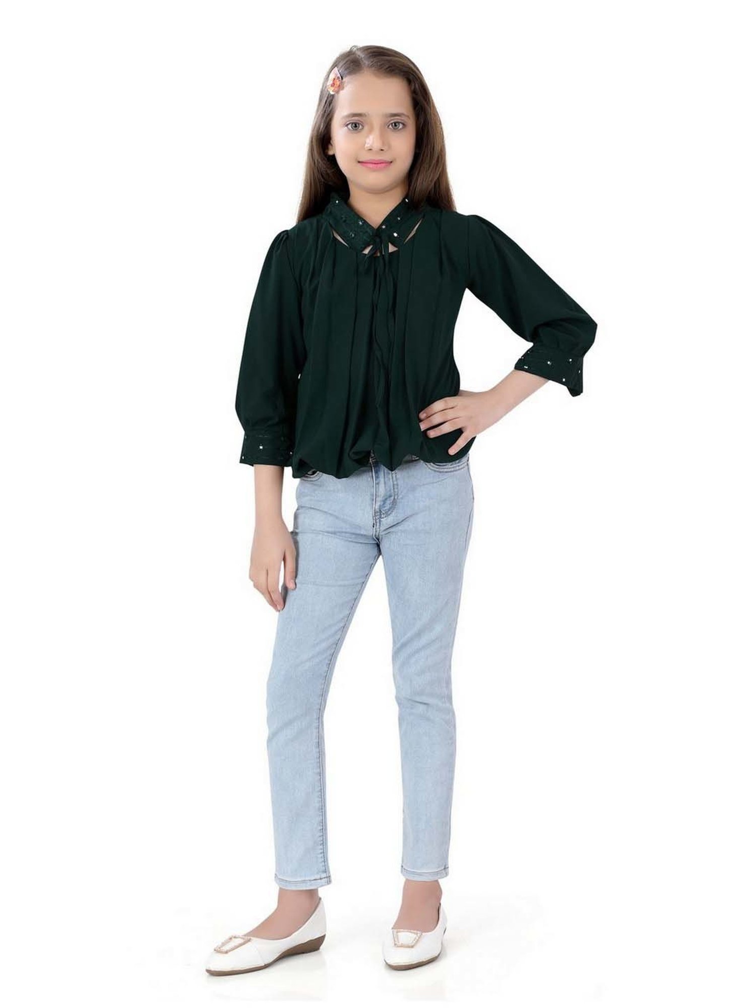 poplins Kids Green Cotton Regular Fit Top